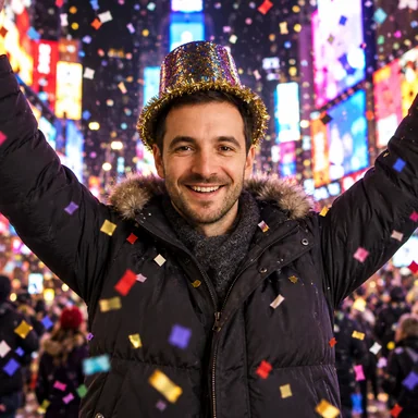 An invented face drawn in the Times Square midnight style