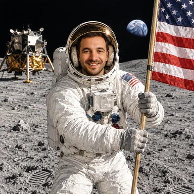 An invented face drawn in the Moon landing style