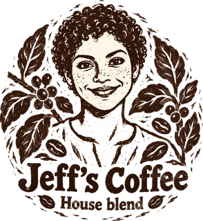 A coffee label drawn in the linocut style