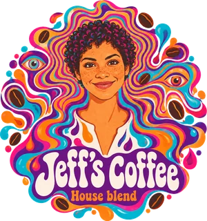 A coffee label drawn in the psychedelic style